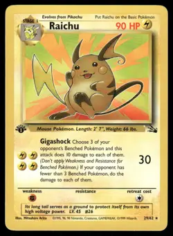 Pokemon Cards Raichu 29/62 1st Edition Fossil Rare - Image 1