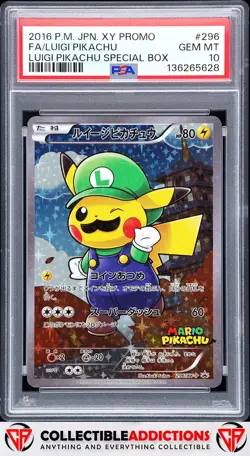 2016 Pokemon Japanese Xy Promo #296 Luigi Pikachu Luigi Pikachu Special PSA 10 - Image 1