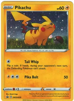 Pikachu SWSH039 Sword & Shield Holo Black Star Promo Pokemon TCG - Image 1