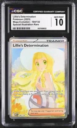 2025 POKEMON MEGA EVOLUTION SIR #184 LILLIE’S DETERMINATION CGC 10 GEM MINT - Image 1