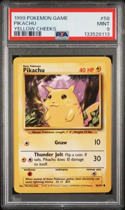 PSA 9 Pikachu 58/102 Base Set Non Holo Pokemon Card WOTC 1999 - Mint - Image 1
