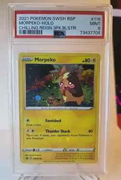 2021 POKEMON SWSH BLACK STAR PROMO #116 MORPEKO-HOLO PSA 9 Rare Holo Pattern. - Image 1