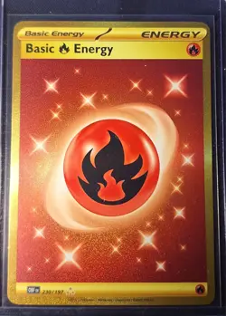 Gold Fire Energy Holo Card Obsidian Flames SV03 230/197 - Image 1