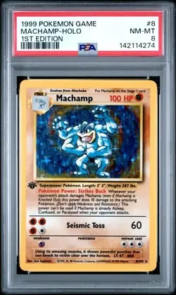 1999 POKEMON GAME #8 MACHAMP-HOLO 1ST EDITION PSA 8 - Image 1