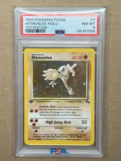 1999 POKEMON FOSSIL 1ST EDITION #7 HITMONLEE-HOLO PSA 8 - Image 1