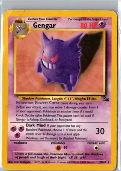 GENGAR 20/62 Fossil Unlimited Non Holo Rare Card Pokemon TCG WOTC - Image 1