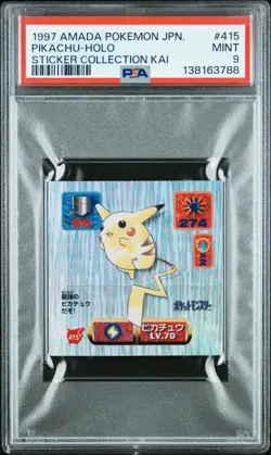 1997 AMADA POKEMON JPN STICKER COLL KAI #415 PIKACHU-HOLO PSA 9 - Image 1