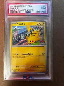 2024 POKEMON SVP EN-SV BLACK STAR PROMO WORLD CHAMPIONSHIPS #190 PIKACHU PSA 9 - Image 1