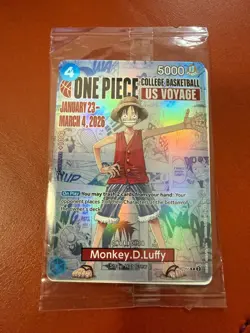 One Piece College Basketball US Voyage Monkey.D.Luffy Card In Package w/ Poster - Image 1