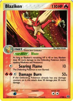 Pokemon TCG Blaziken 1/106 Holo Rare EX Emerald LP - Image 1