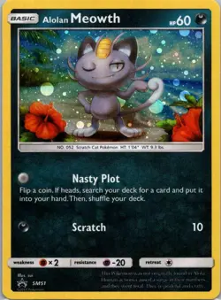 Pokemon TCG Alolan Meowth SM51 SM Black Star Promos Holo NM - Image 1