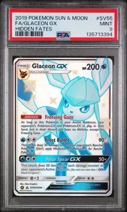 2019 POKEMON SUN & MOON HIDDEN FATES #SV55 FULL ART/GLACEON GX PSA 9 - Image 1