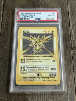 1999 Pokemon Base Set Zapdos Holo Shadowless #16 PSA 4 VG-EX WOTC Vintage - Image 1
