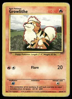 Growlithe 28/102 Base Set Pokemon TCG trading card - Image 1