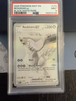 2025 POKEMON WHT EN-WHITE FLARE BLACK WHITE RARE #173 RESHIRAM EX PSA 9 - Image 1