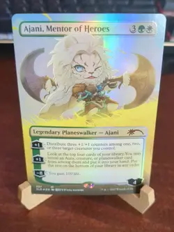 MTG: Ajani, Mentor of Heroes BORDERLESS FOIL, Secret Laur Drop Planeswalker Card - Image 1