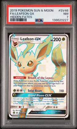 2019 POKEMON SUN & MOON HIDDEN FATES #SV46 FULL ART/LEAFEON GX PSA 7 - Image 1