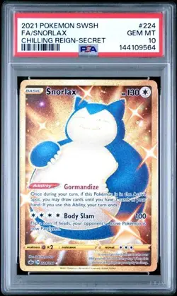 PSA 10 SNORLAX 224 CHILLING REIGN SECRET GOLD SWORD & SHIELD POKEMON GEM MINT - Image 1
