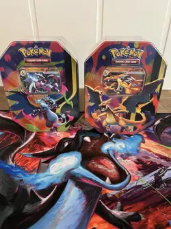 Mega Charizard X and Y Tins Sealed 2026 Set of 2 Pokemon TCG Phantasmal Flames - Image 1