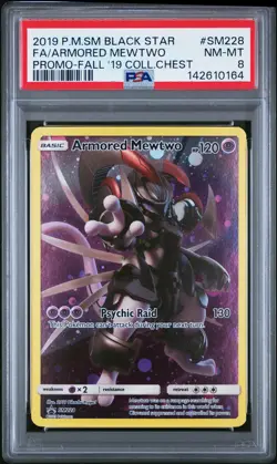 2019 POKEMON SM BLACK STAR PROMO #SM228 FULL ART/ARMORED MEWTWO PSA 8 - Image 1