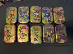 EMPTY Pokemon 151 Mini Tin Set of 10 w/ Energy Coins & Art Cards - NO PACKS - Image 1