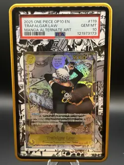 2025 ONE PIECE OP10-ROYAL BLOOD MANGA ALTERNATE ART #119 TRAFALGAR LAW PSA 10 - Image 1