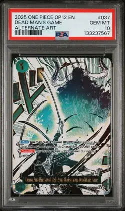 2025 ONE PIECE OP12-037 LEGACY OF THE MASTER DEAD MAN'S GAME ALT ART PSA 10 - Image 1