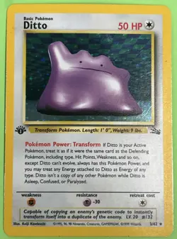 POKEMON 1999 Ditto 1st Edition Holo Rare Fossil Card 3/62 NEAR MINT NO PLAY - Image 1