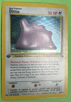 POKEMON 1999 Ditto 1st Edition Holo Rare Fossil Card 3/62 NEAR MINT NO PLAY - Image 2