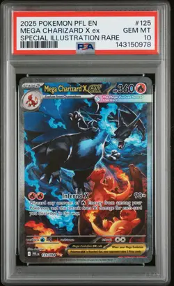 2025 POKEMON PFL EN-SPECIAL ILLUSTRATION RARE #125 MEGA CHARIZARD X EX PSA 10 - Image 1