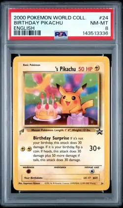 2000 POKEMON PIKACHU WORLD COLL ENGLISH #24 BIRTHDAY PIKACHU PSA 8 - Image 1