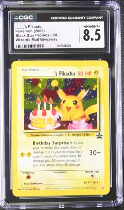 CGC 8.5 ____'s Birthday Pikachu 2000 Black Star Promos 24 Holo Pokemon Card - Image 1