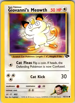 Giovanni's Meowth (74) 074/132 Gym Challenge Pokemon NM Unlimited - Image 1