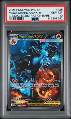 2025 POKEMON PFL EN-PHANTASMAL FLAMES #125 MEGA CHARIZARD X EX PSA 10 - Image 1