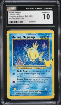 CGC 10 Shining Magikarp 66/64 Celebrations Classic Collection Pokemon 2021 - Image 1