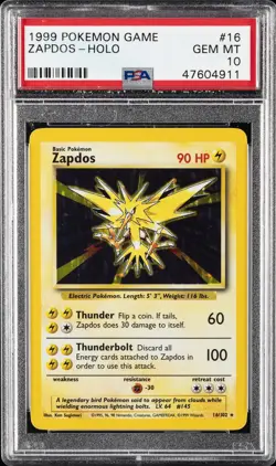 1999 POKEMON GAME #16 ZAPDOS-HOLO PSA 10 - Image 1