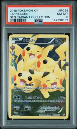 2016 POKEMON XY GENERATIONS RADIANT COLL #RC29 FULL ART/PIKACHU PSA 8 - Image 1