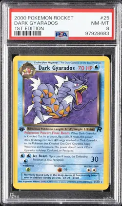 2000 POKEMON ROCKET 1ST EDITION #25 DARK GYARADOS PSA 8 - Image 1