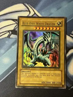 YuGiOh 2002 LOB-001 Blue-Eyes White Dragon Wavy 1st Edition English - Image 1