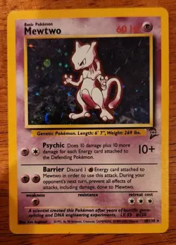 Mewtwo 10/130 Pokemon Base Set 2 Holo Rare Card LP - Image 1