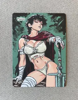 Magic MTG Altered Painted Plains Casca Berserk Anime Girl by white_alters - Image 1
