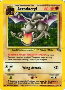 Pokemon TCG Aerodactyl Fossil 1/62 Holo Unlimited Holo Rare DMG - Image 1