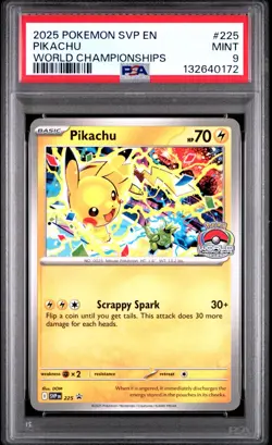 Pokemon Pikachu 2025 World Championships Promo SVP EN 225 PSA 9 Mint - Image 1