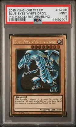 PSA 9 Mint Blue-eyes white Dragon PGL2-EN080 1st Edition Premium Gold Yugioh - Image 1