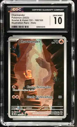 Pokemon TCG GRADED 2023 Charmander 168/165 Scarlet & Violet 151 IR GM 10 CGC ENG - Image 1