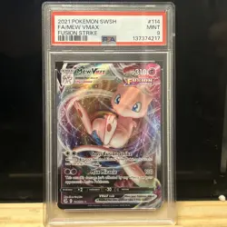 2021 Pokemon SWSH Fusion Strike Full Art Mew VMAX #114 – PSA 9 – Mint - Image 1