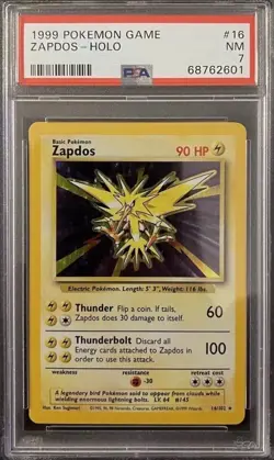 1999 POKEMON UNLIMITED #16/102 ZAPDOS HOLO PSA 7 - Image 1