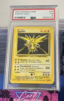 1999 POKEMON BASE SET UNLIMITED #16 ZAPDOS-HOLO PSA 5 - Image 1
