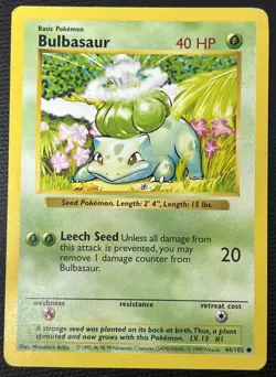Bulbasaur 44/102 Base Set Shadowless Pokemon Card LP - Image 1