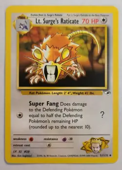 Pokemon LT. SURGE'S RATICATE 51/132 Gym Heroes - Near Mint 🍒 - Image 2
